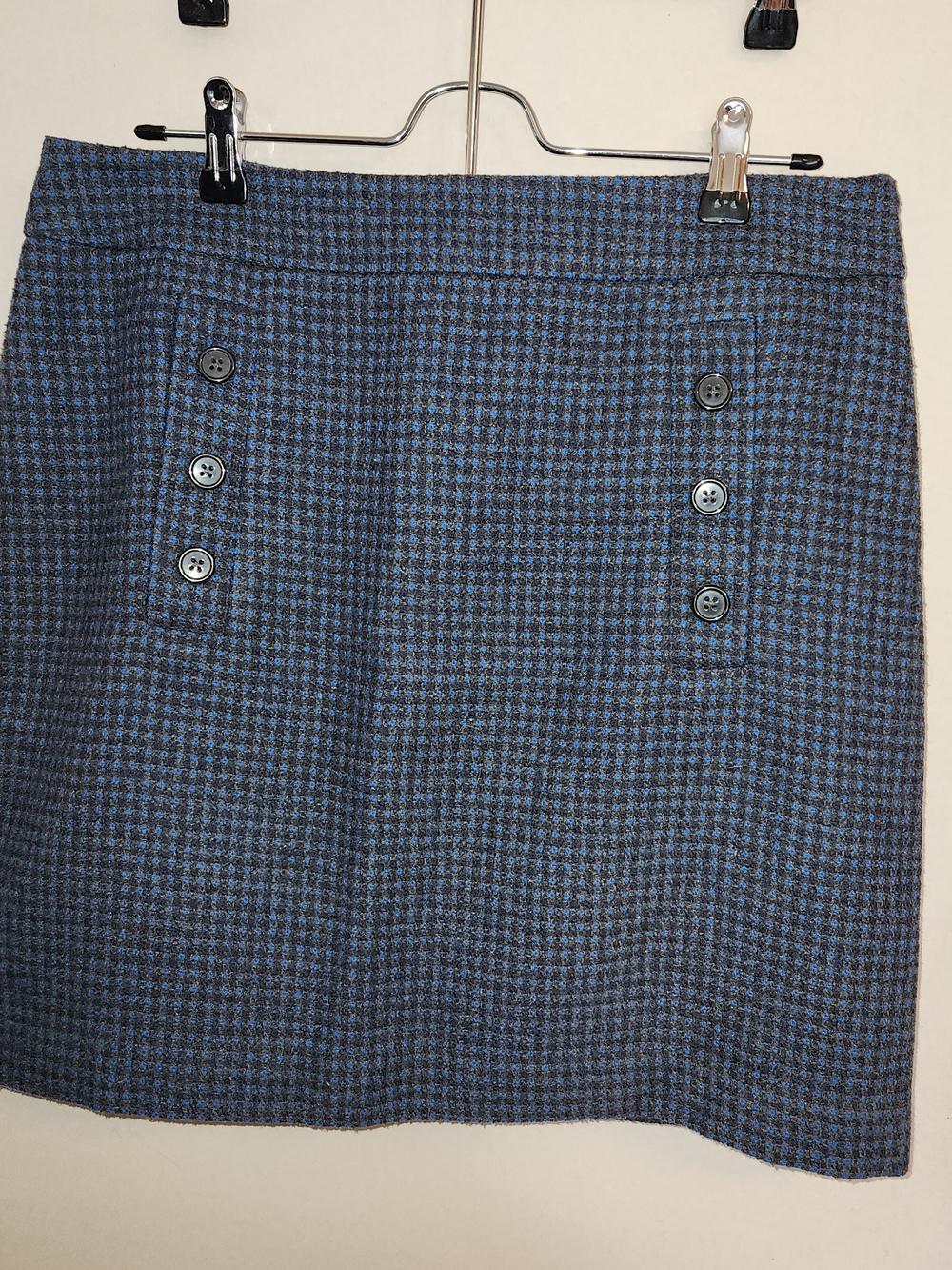 LOFT Blue and Black Houndstooth Button-Trim Mini Skirt